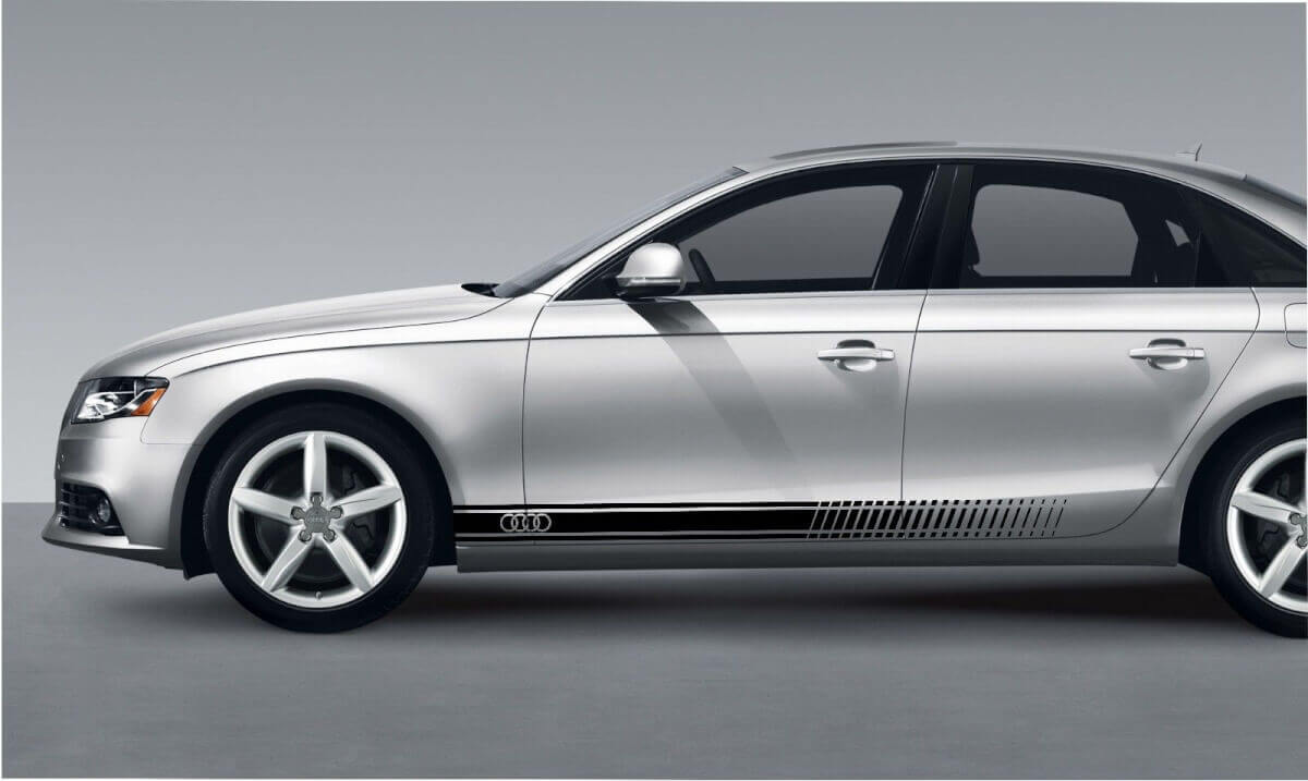 Kit d'autocollants vinyle avec bandes latérales et logo anneaux pour Audi A3 A4 A5 A6 A8 RS