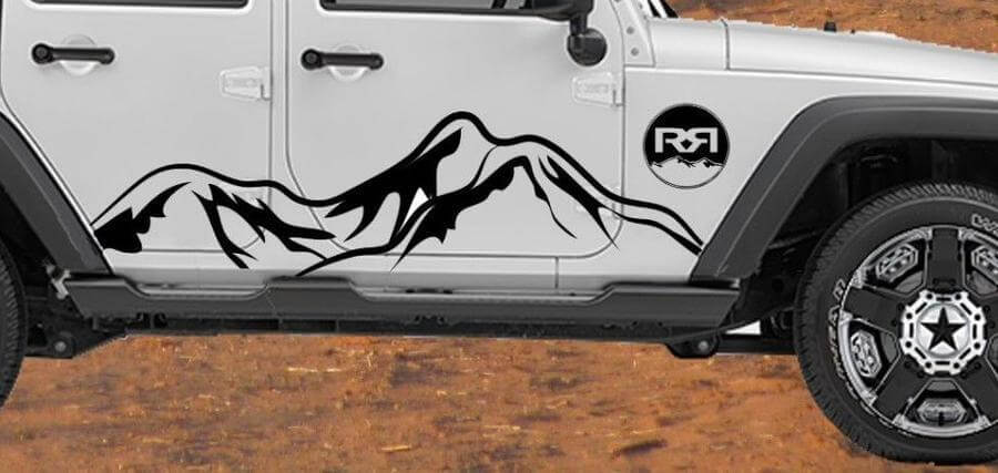 Autocollant Vinyle Porte Latérale Montagnes pour Jeep Wrangler