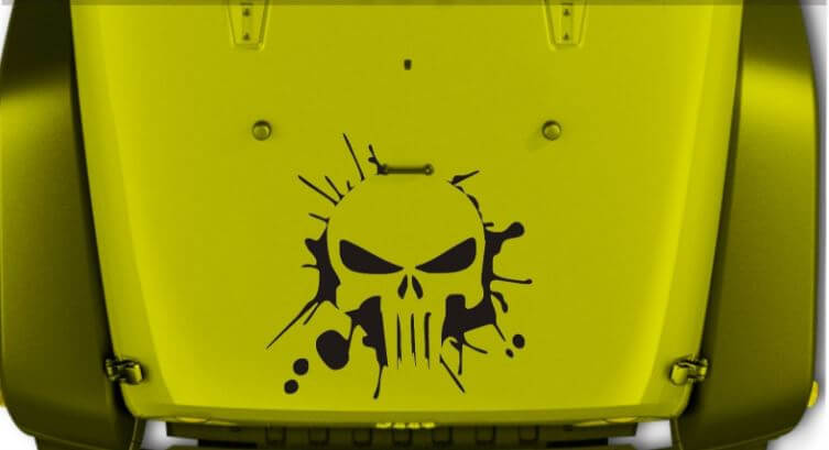 Autocollant en vinyle capot style crâne Punisher Splash pour Jeep Wrangler