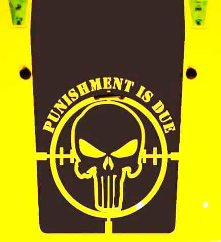 Autocollant en vinyle capot Tête de mort Punishment Is Due pour Jeep Wrangler