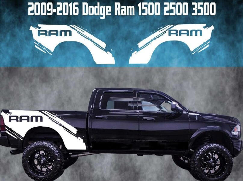 Sticker Vinyle Jeu d'Éclaboussures Boue Latérales Arrières pour Dodge Ram 1500-3500 2009-2016