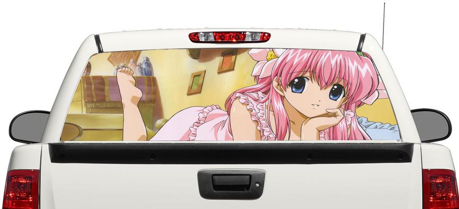 Anime Girl dessin animé fenêtre arrière autocollant autocollant camionnette SUV voiture 3