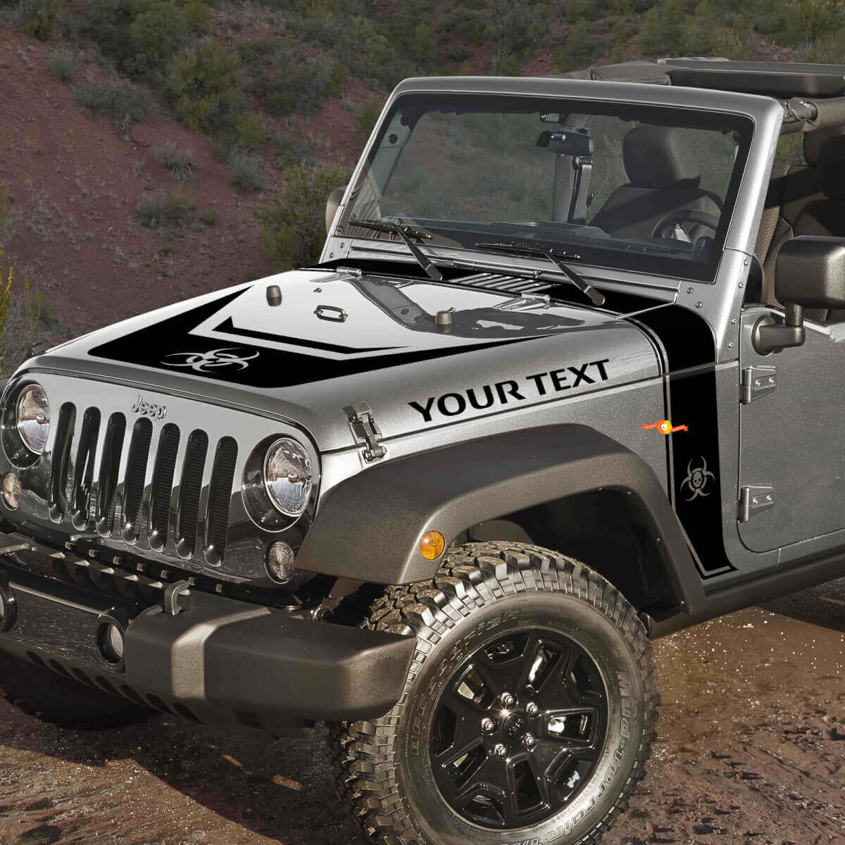 Kit d'autocollants en vinyle noir pour capot avec bandes style biohazard pour Jeep Rubicon