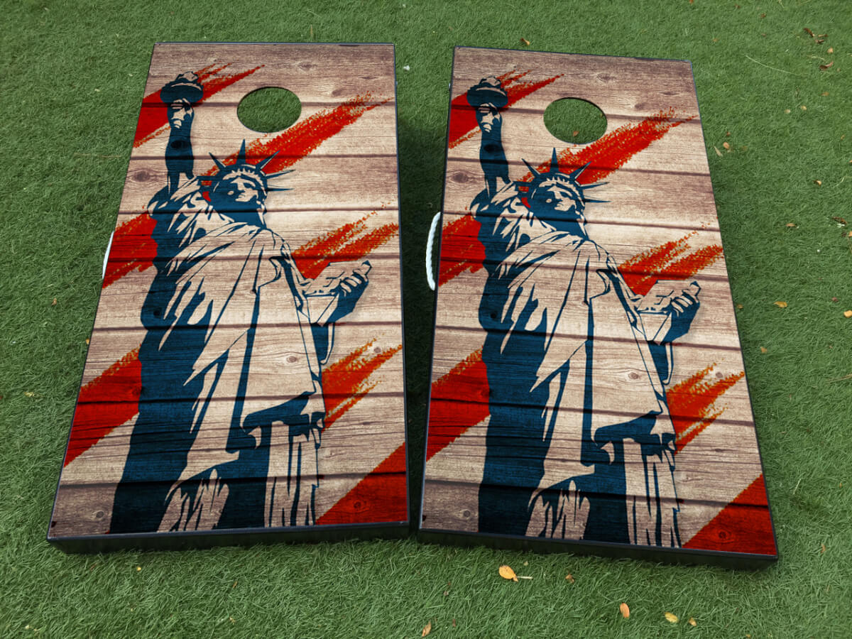 Kit d'autocollants pour planche de cornhole avec drapeau américain Statue de la Liberté