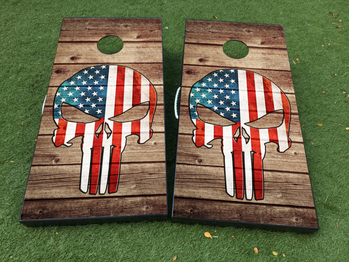 Ensemble de décalcomanies d'habillage pour planche de cornhole avec crâne drapeau USA style Punisher