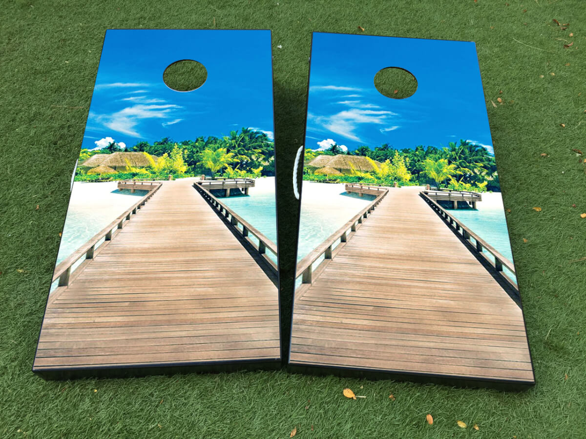 Ensemble d'autocollants en vinyle pour planche de cornhole Plage Tropicale