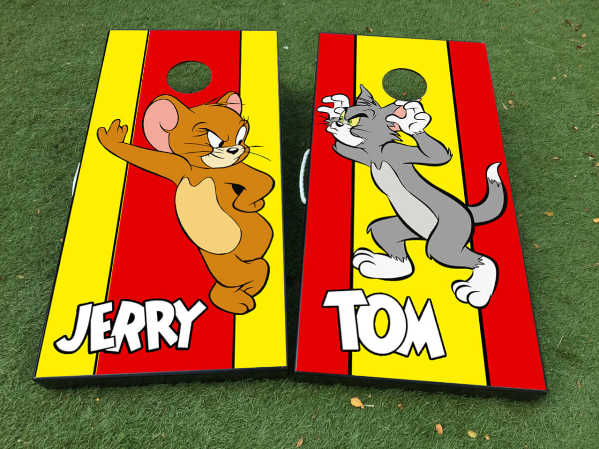 Ensemble d’autocollants en vinyle pour panneau de cornhole Tom et Jerry avec laminé mat