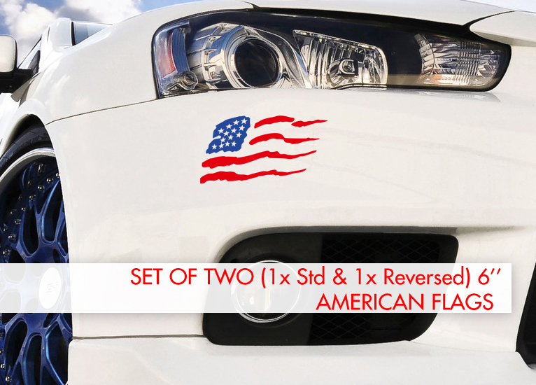 2x Std inversé USA drapeau américain étoiles rayures patriotique voiture camion vinyle autocollant décalcomanie