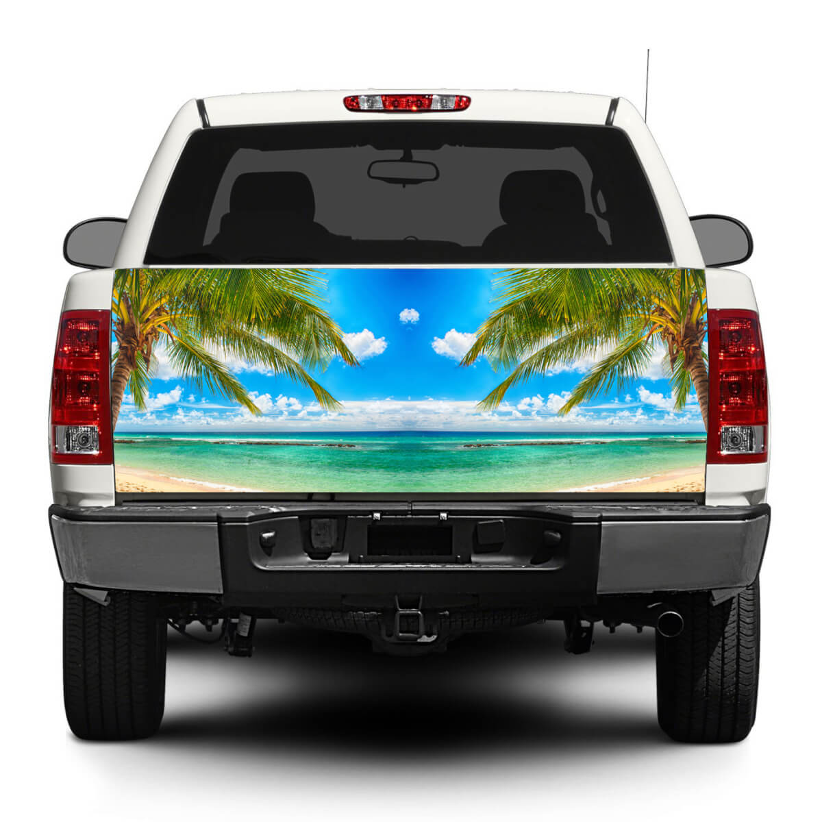 Autocollant d'habillage de hayon tropical de plage de palmiers pour camionnette pick-up SUV voiture
