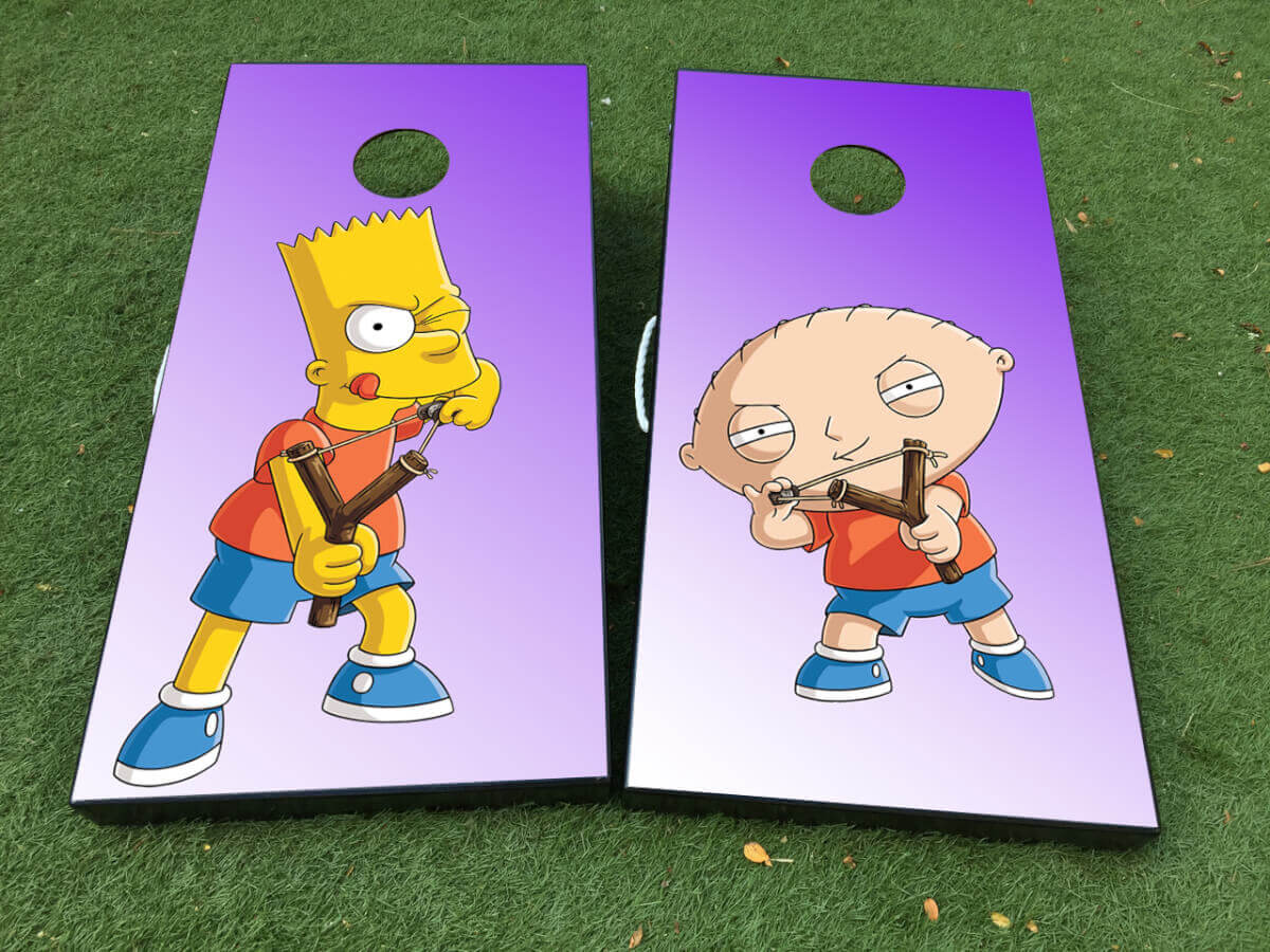 Autocollant vinyle pour planche de cornhole Bart Simpson et Stewie Cartoon