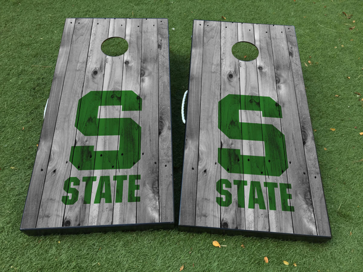 Ensemble de décalcomanies en vinyle pour planche de cornhole style logo Michigan State S