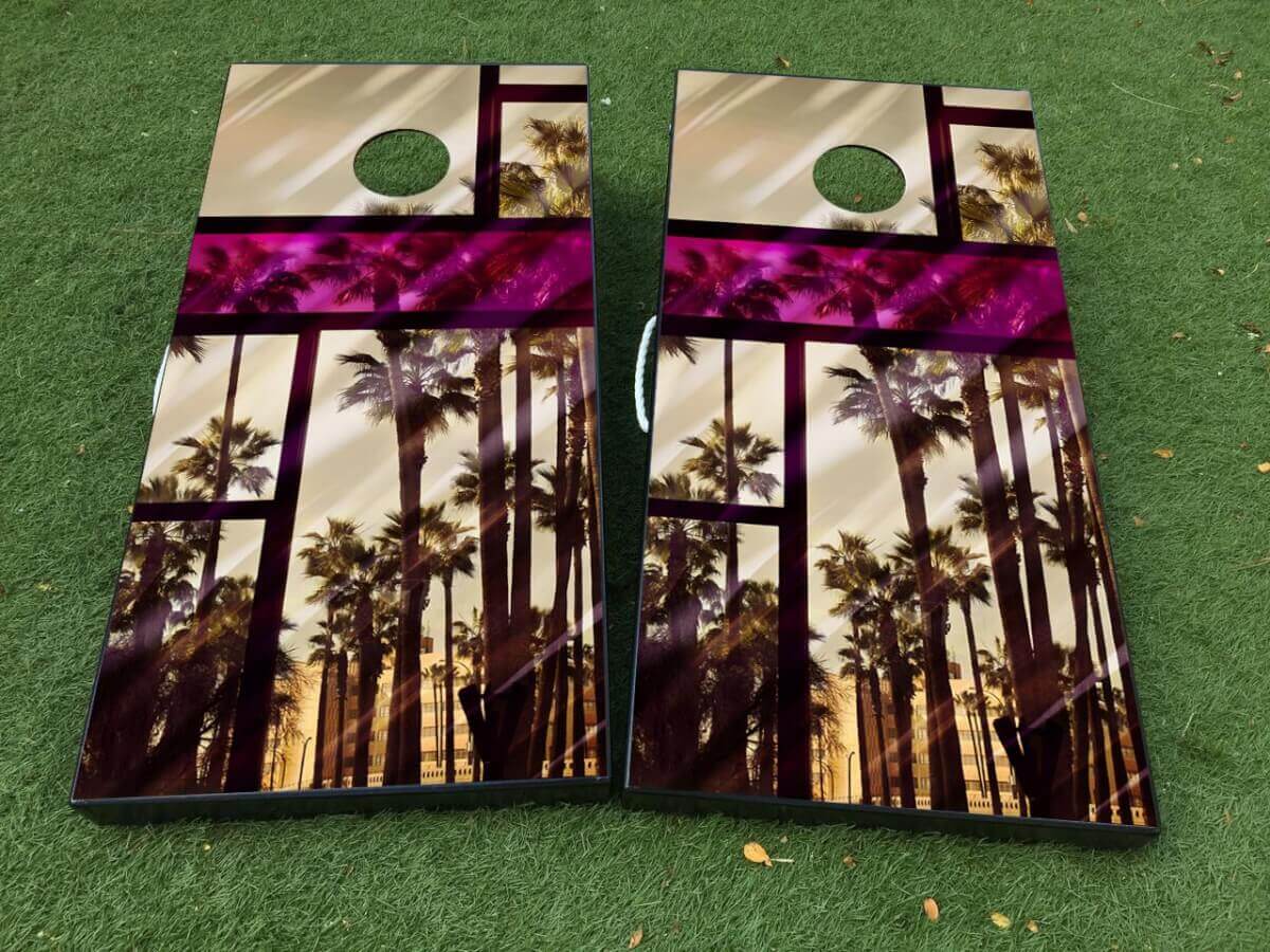 Ensemble d'autocollants vinyle pour planche de cornhole Miami Palm