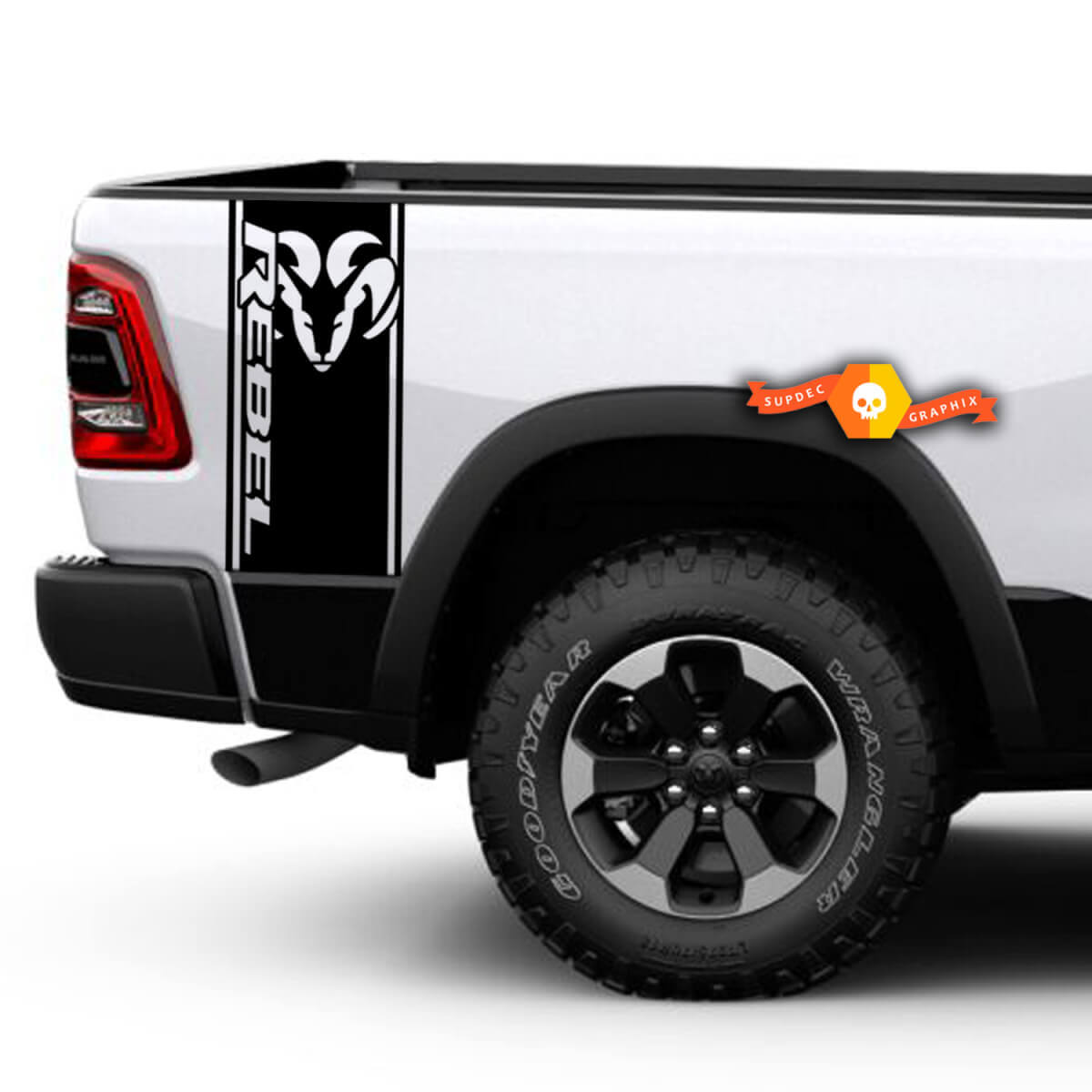 Kit d'autocollants vinyle bandes latérales avec logo Rebel pour Dodge Ram