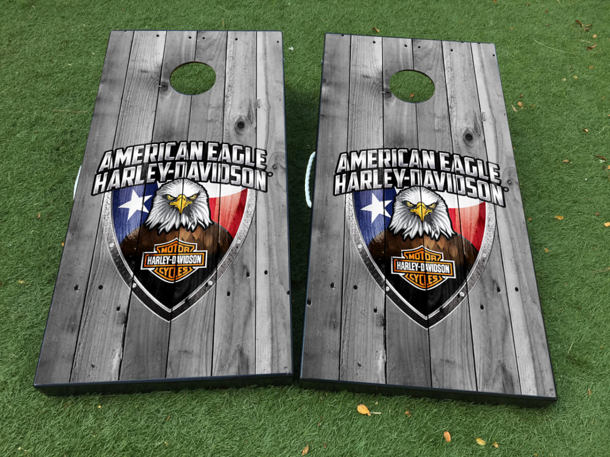 Set d'autocollants en vinyle pour planche de cornhole moto patriotique American Eagle