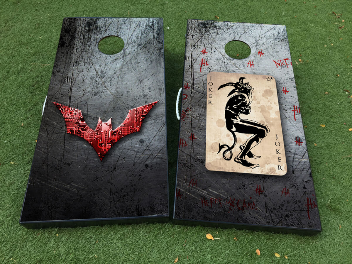 Set d'autocollants vinyle pour planche de cornhole sur le thème Batman et Joker DC Comics