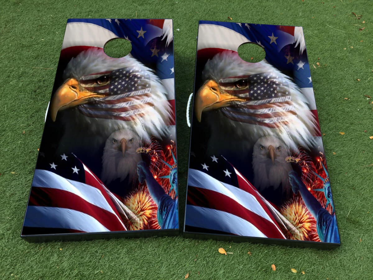 Autocollant de Vinyle Wrap pour Planche de Cornhole Aigle Drapeau Américain Set