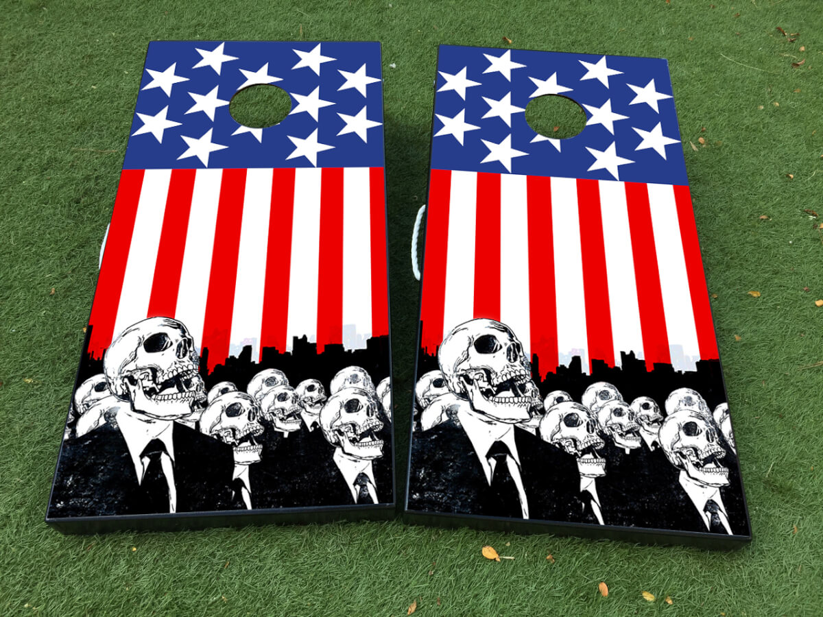 Set d'autocollants en vinyle pour planche de cornhole Zombie avec drapeau américain