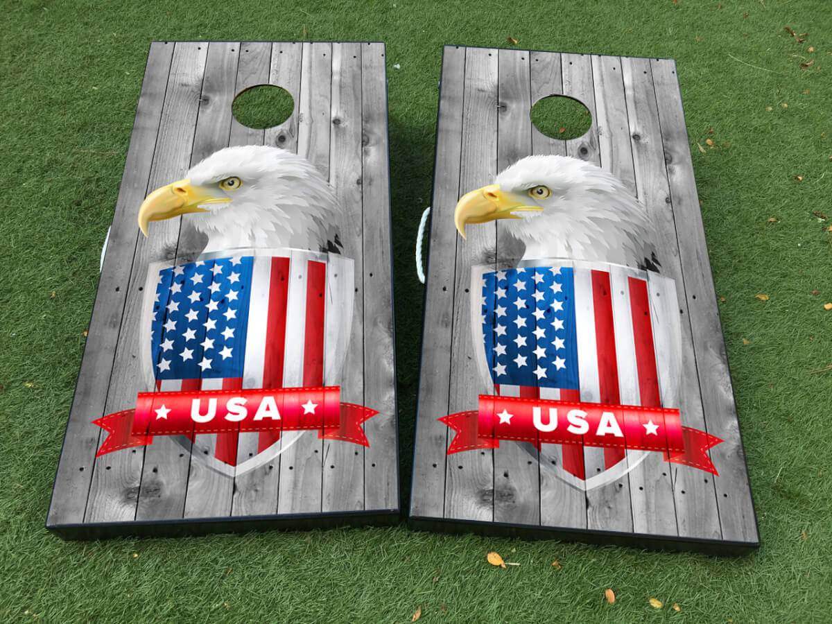 Autocollant de jeu de cornhole drapeau américain American Eagle USA WRAPS EN VINYLE avec LAMINAGE 2