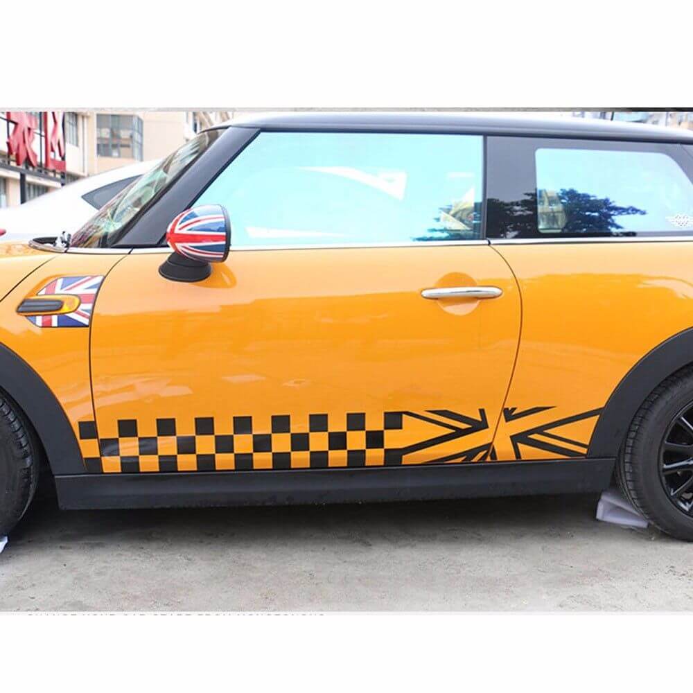 Autocollants de bas de caisse à rayures de course damier pour MINI Cooper F56