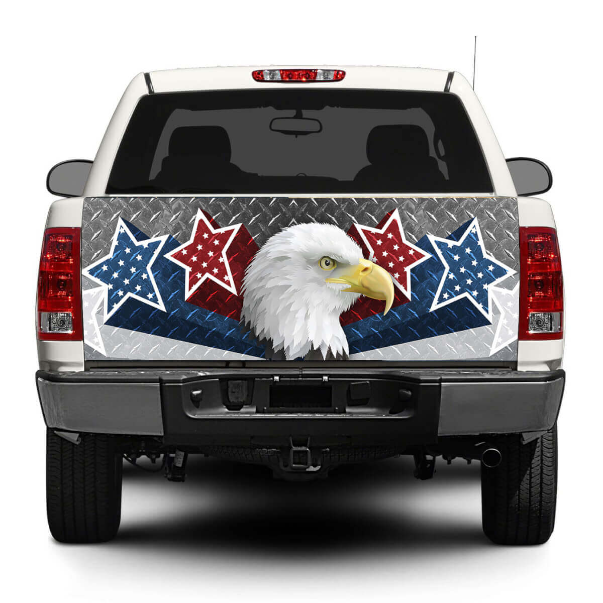 Autocollant / Film Décoratif de Benne en Tôle Diamant Étoiles USA Aigle Américain pour Pickups et SUV