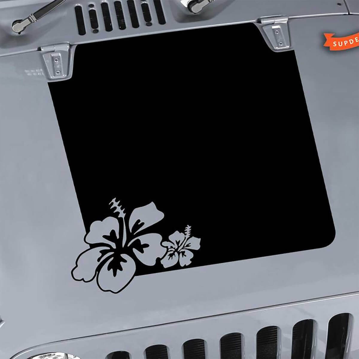Autocollant en vinyle noir occultant Hibiscus pour capot Jeep Wrangler Unlimited JK