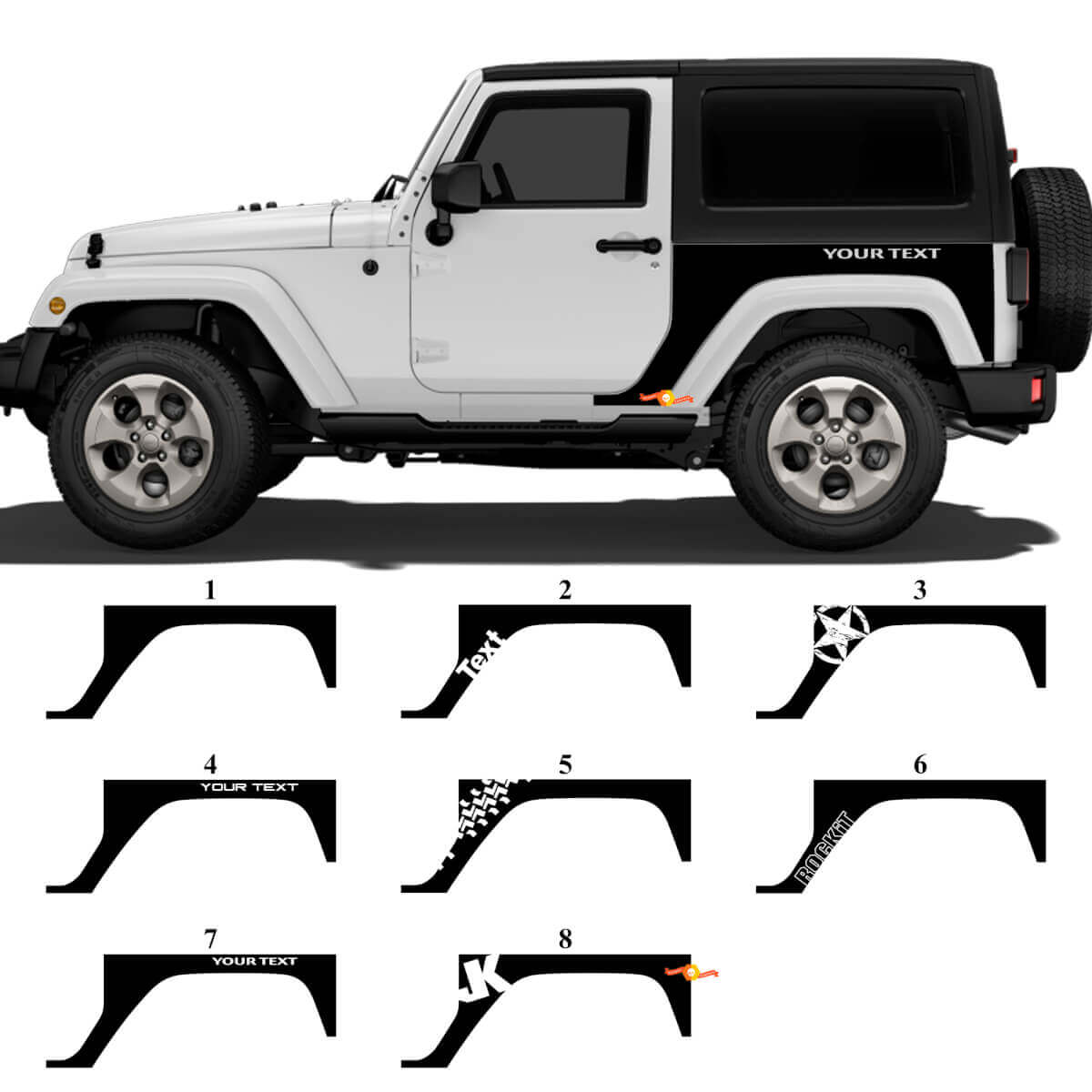 Ensemble d’autocollants vinyle personnalisés pour les ailes arrière latérales du Jeep Wrangler JK