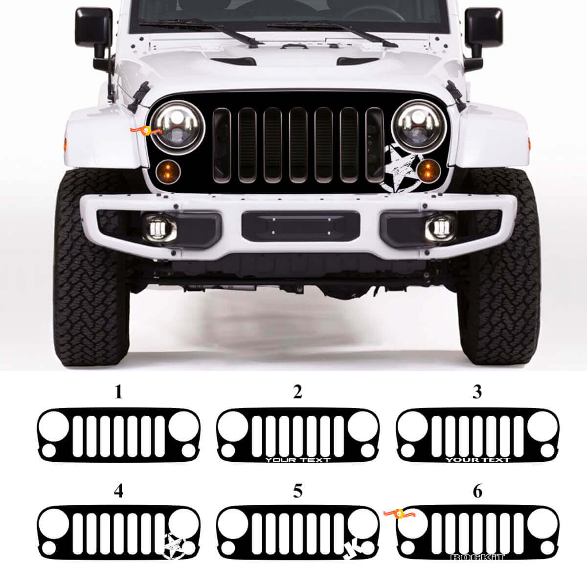 Autocollant en vinyle noir pour calandre personnalisée Jeep Wrangler JK Rubicon