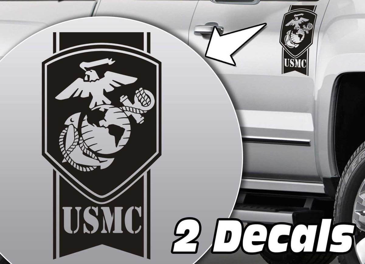 Ensemble d'autocollants en vinyle côté de benne de camion style USMC Aigle Globe Ancre pour pickups