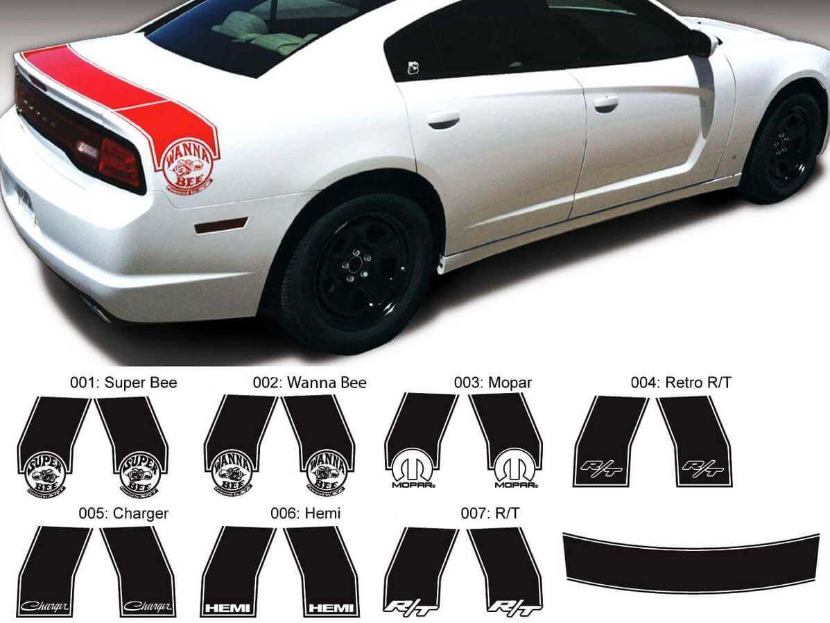 Kit d'autocollants vinyle latéraux arrière Bee Band pour Dodge Charger 2011-2014