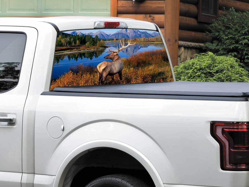 Autocollant Vinyle pour lunette arrière Deer Mountains River pour pick-up SUV