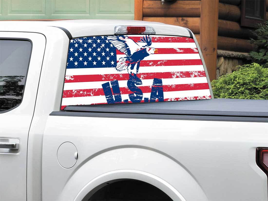 USA drapeau chauve patriotique en détresse style arrière fenêtre autocollant autocollant camionnette SUV voiture n'importe quelle taille