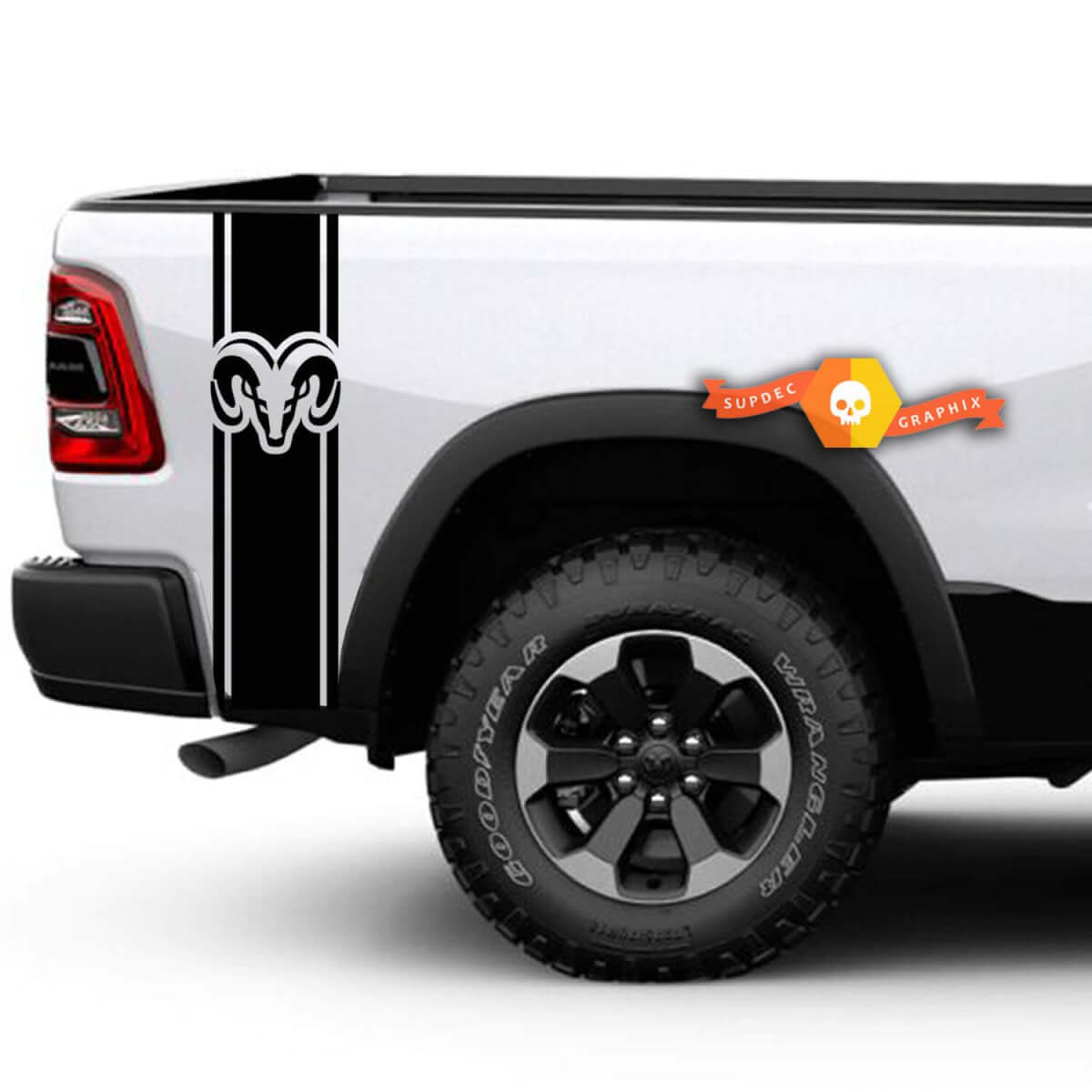 Dodge Ram RAM HEAD arrière lit camion rayures vinyle autocollants graphiques autocollants