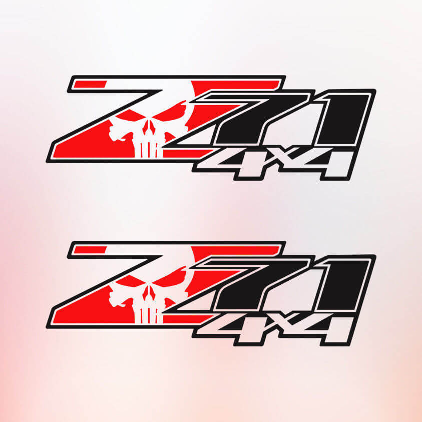 2 Chevy Silverado Z71 4x4 GMC GM Sierra Stickers Autocollants F 1500 2500 Punisher Skull