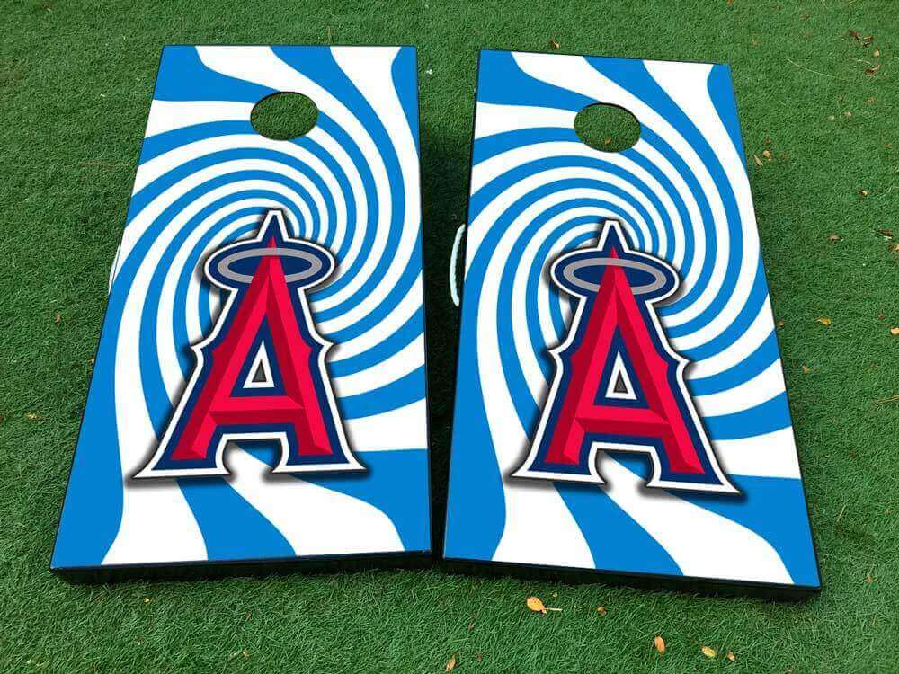 Set d'autocollants vinyle pour planche de cornhole spirale Los Angeles Angels Baseball