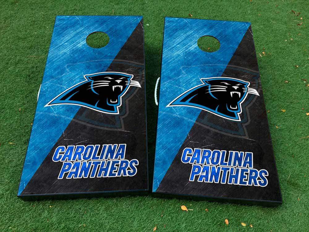 Ensemble d'autocollants en vinyle pour planche de cornhole style football Carolina Panthers