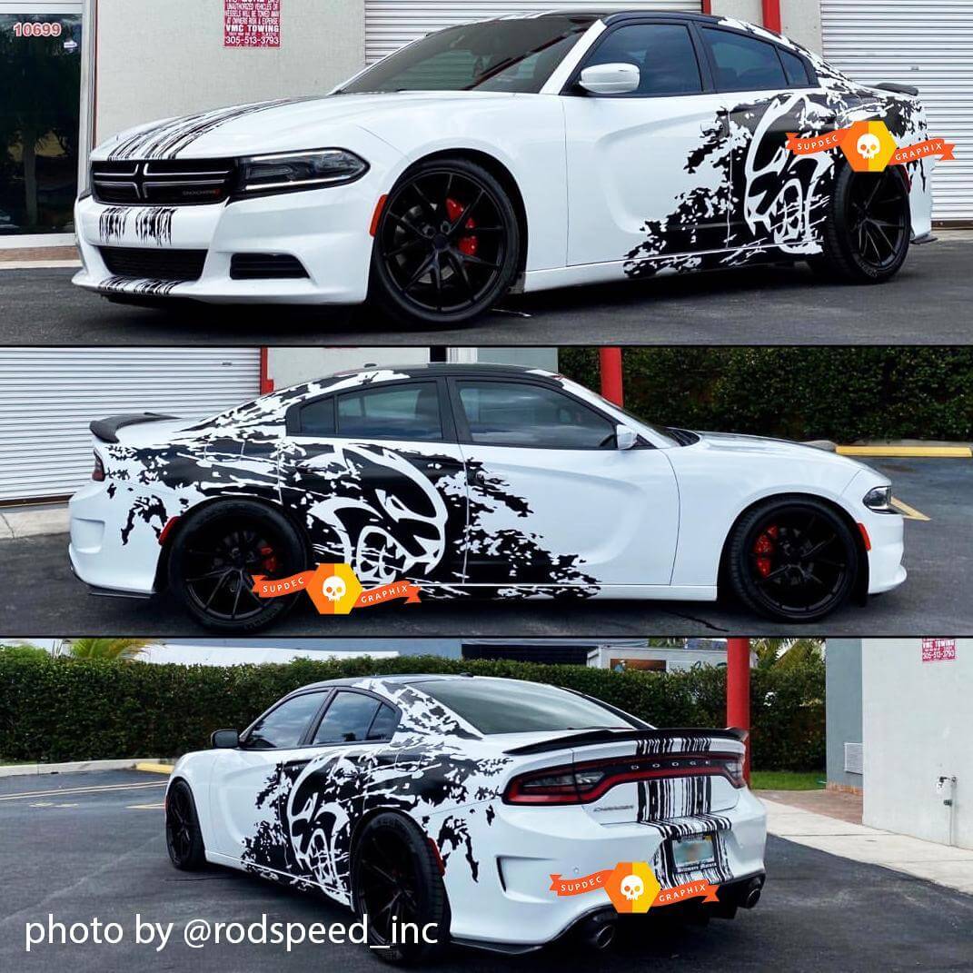 Dodge Challenger ou Charger SRT Hellcat Splash Grunge Stripes Kit Hell Cat Autocollant Vinyle Sticker Décalcomanie Graphique
