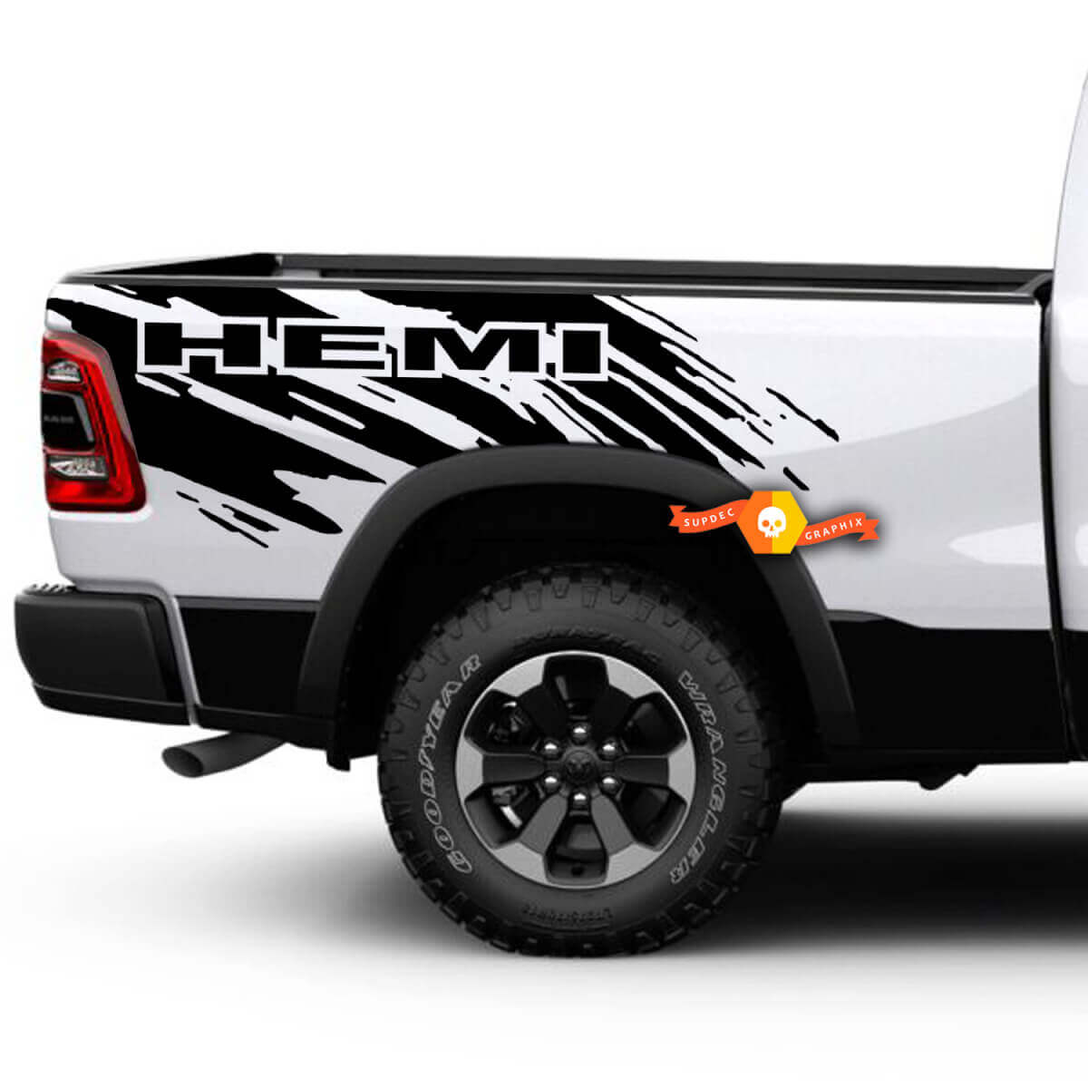 Autocollant Vinyle Latéral de Benne HEMI Splash Grunge pour Dodge Ram