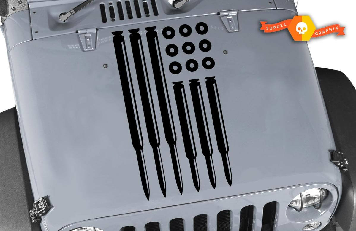 Autocollant en vinyle pour capot drapeau américain style à puces pour Jeep Wrangler