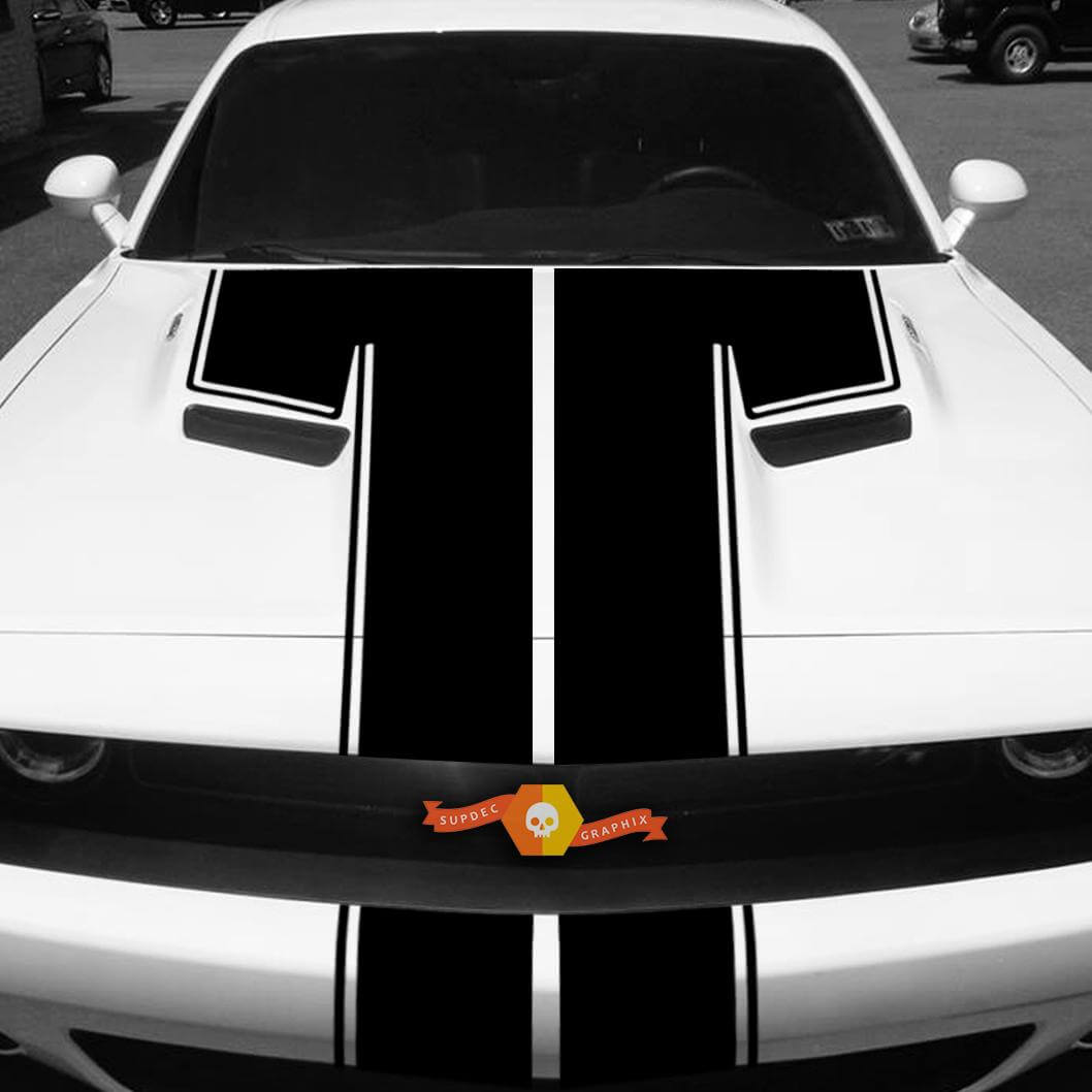 2015 2016 2017 Dodge Challenger Rally Racing Strobe Hood Autocollant Autocollant Stripe Blackout #1

