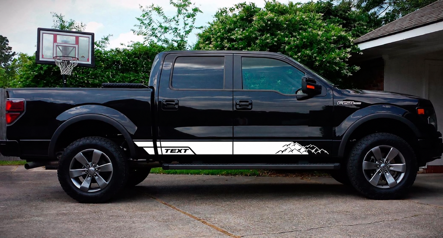 TEXT Bandes latérales inférieures Mountain en vinyle autocollant pour Ford F-150