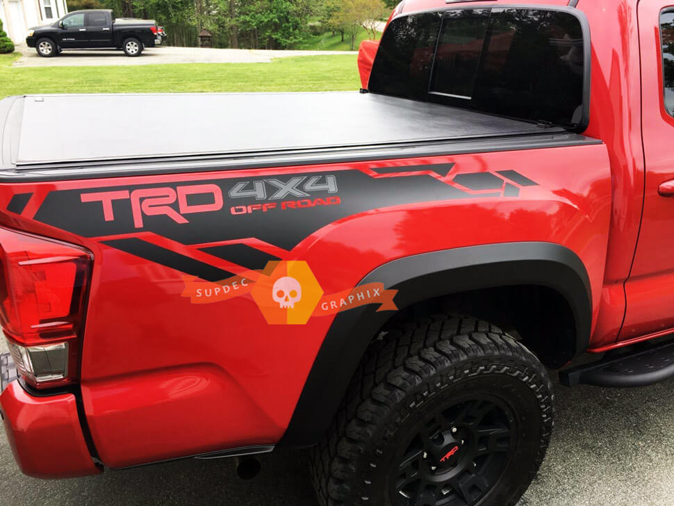 Kit d'autocollants en vinyle style TRD 4x4 pour les côtés de benne Toyota Tacoma ou Tundra