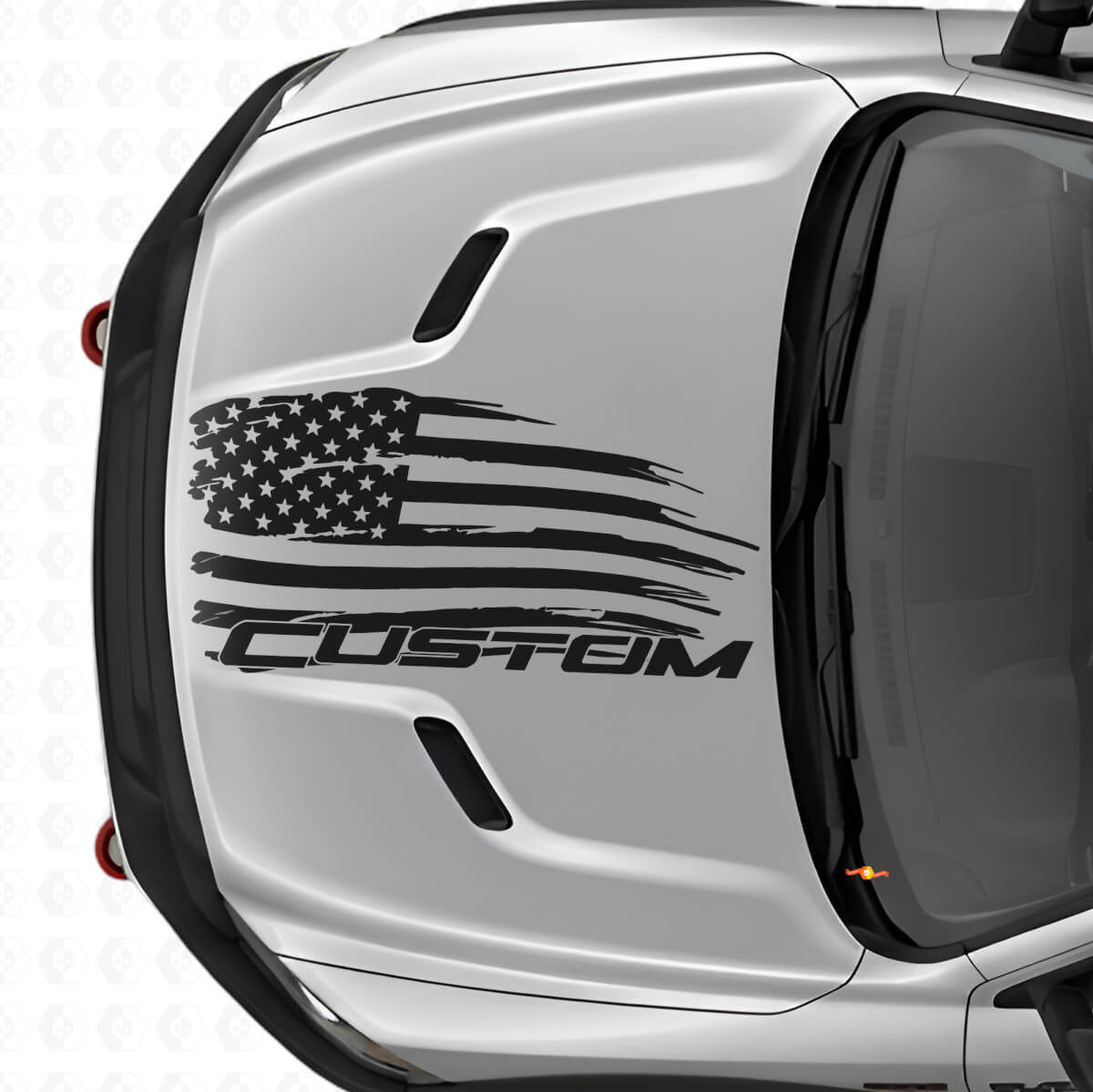 Autocollant Vinyle Drapeau Américain Usé et Lettrage pour Capot Dodge Ram