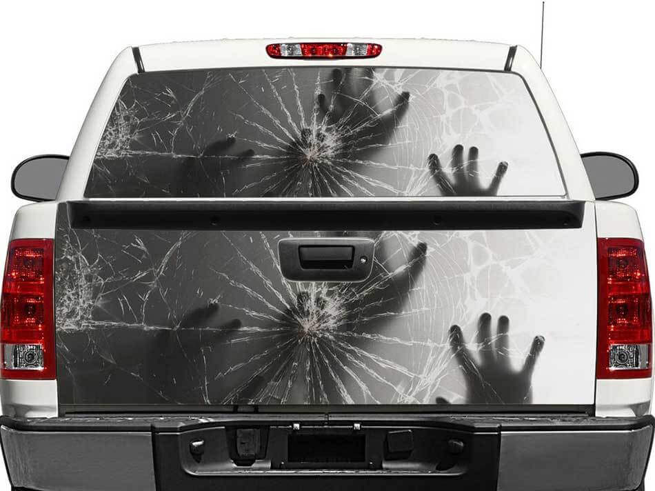 Autocollant Mains Derrière du Verre Brisé pour Lunette Arrière ou Hayon de Pickup SUV