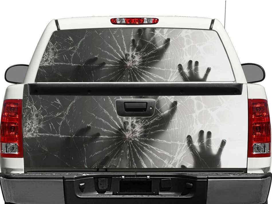 Autocollant Vinyle Mains Derrière une Vitre Arrière Brisée pour Benne de Camionnette SUV