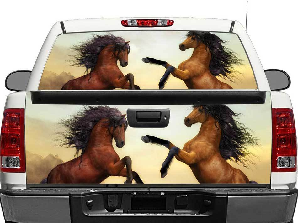 Autocollant en vinyle marron chevaux pour lunette arrière ou hayon de pick-up SUV