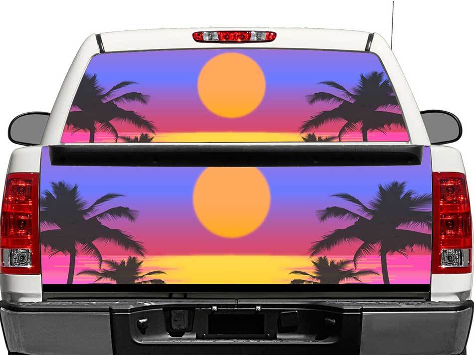 Autocollant vinyl Sunset Art pour lunette arrière ou hayon pour pick-up et SUV