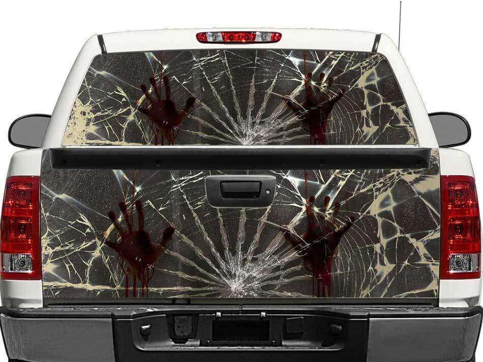 Autocollant Mains de Zombie en Verre Brisé pour Lunette Arrière ou Hayon de Camions et VUS