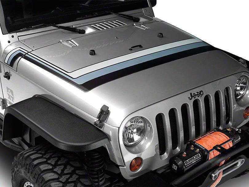 Bandes de capot de style rétro – Noir et gris pour modèles Jeep Wrangler JK 2007-2018.