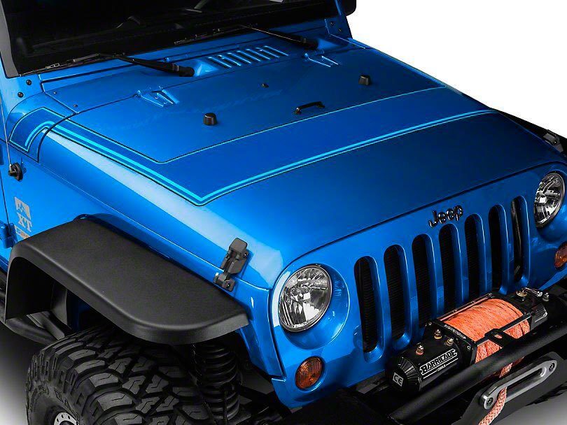 Bandes de capot à fines rayures de style rétro - Bleu pour les modèles Jeep Wrangler JK 2007-2018