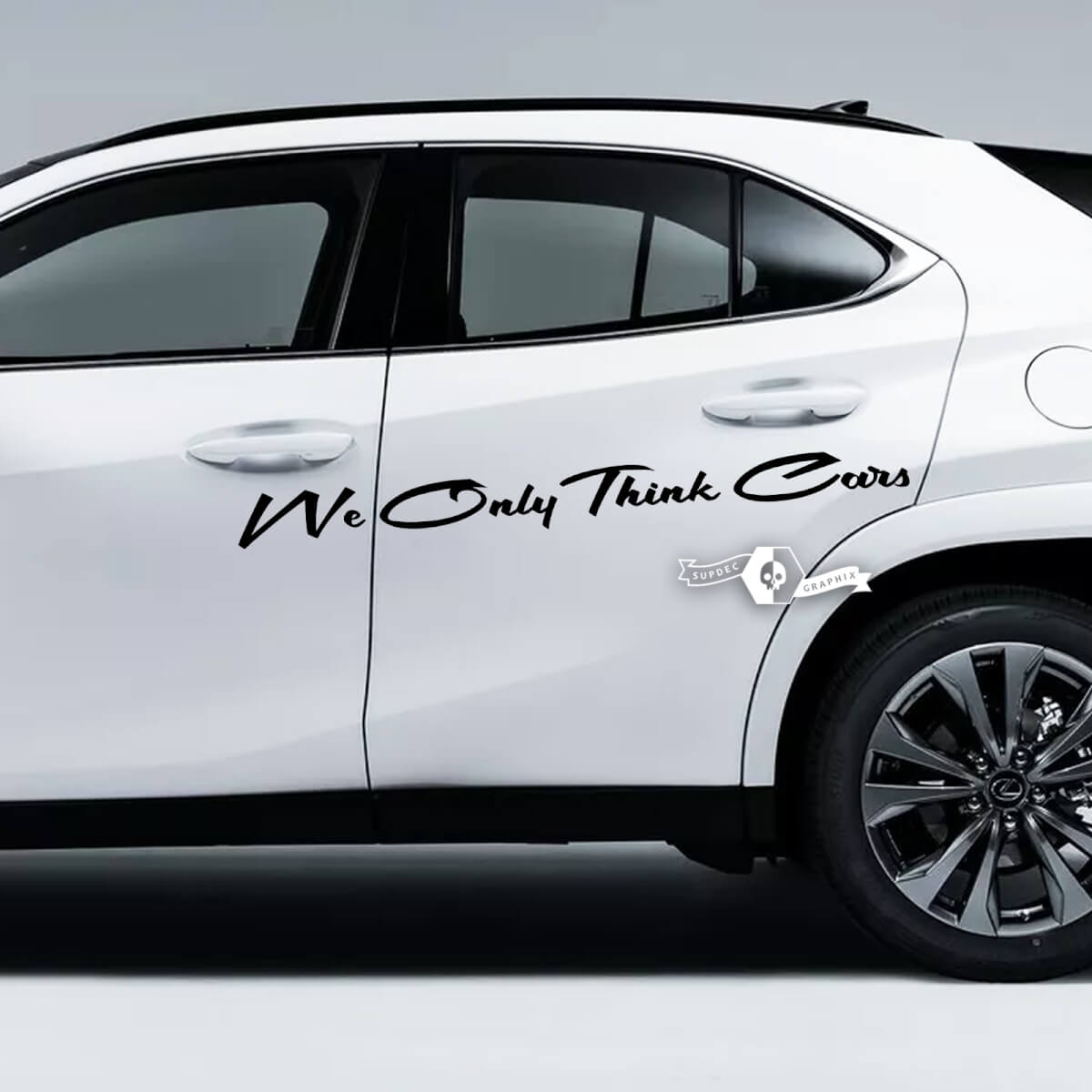 Paire de lettrages We Only Think Cars Doors Emblem Logo Vinyl Decal Sticker
